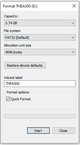 Windows format drive dialog